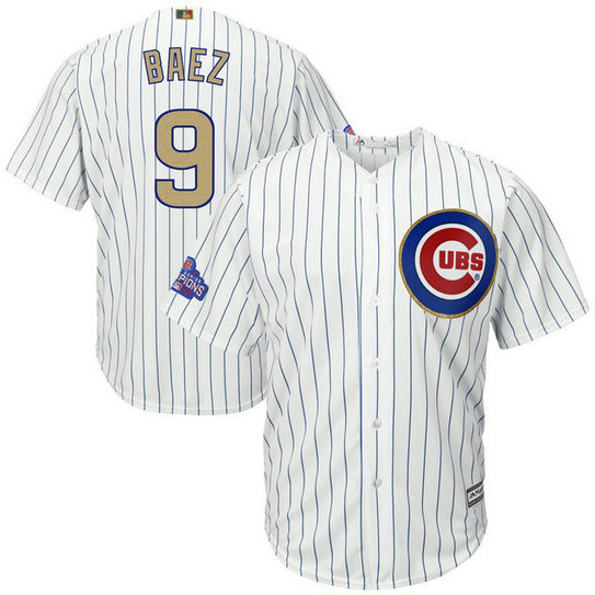 Chicago Cubs #9 Javier Baez 2017 Gold Program White Cool Base Jersey Chicago Cubs #9 Javier Baez 2017 Gold Program White Cool Base Jersey