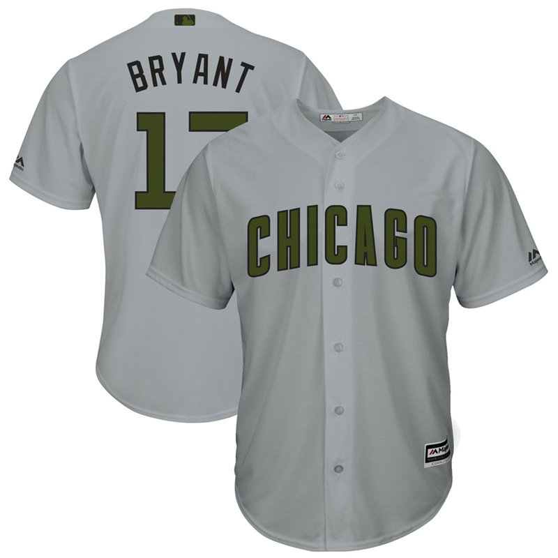 Chicago Cubs #17 Kris Bryant Grey Cool Base Jersey 2017 Memorial Day