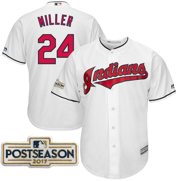 Andrew Miller #24 Cleveland Indians 2017 Postseason White Cool Base Jersey