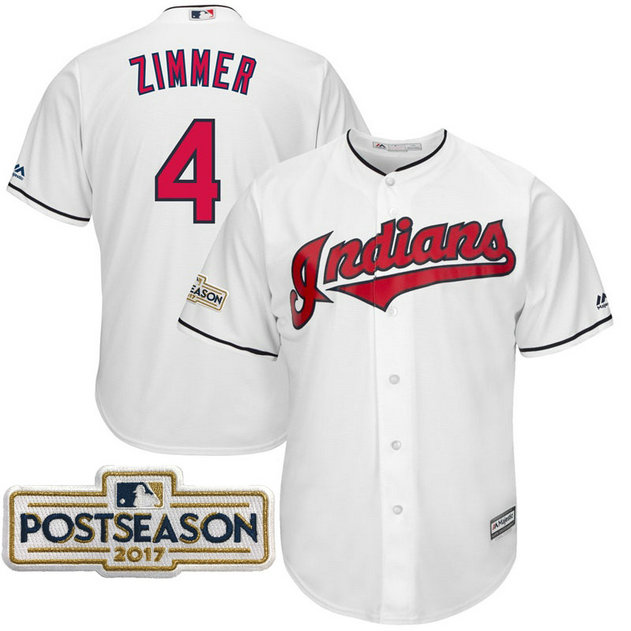 Bradley Zimmer #4 Cleveland Indians 2017 Postseason White Cool Base Jersey