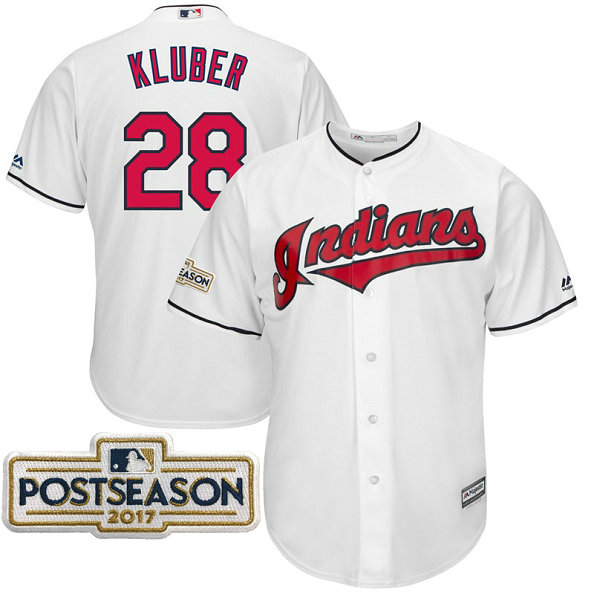 Corey Kluber #28 Cleveland Indians 2017 Postseason White Cool Base Jersey Corey Kluber #28 Cleveland Indians 2017 Postseason White Cool Base Jersey