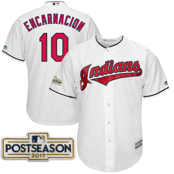 Edwin Encarnacion #10 Cleveland Indians 2017 Postseason White Cool Base Jersey