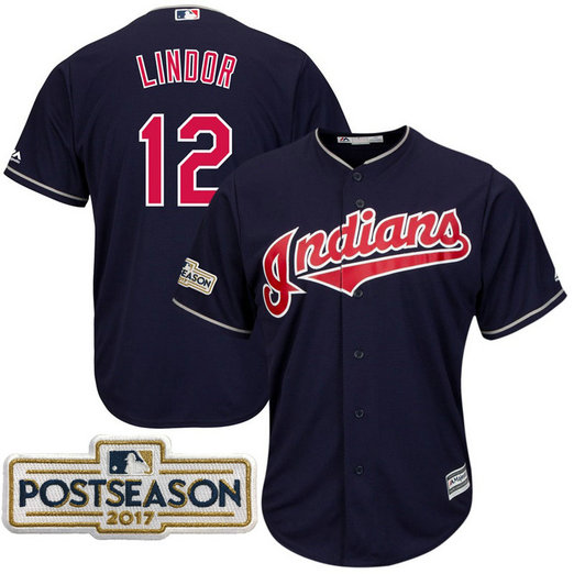 Francisco Lindor #12 Cleveland Indians 2017 Postseason Navy Cool Base Jersey Francisco Lindor #12 Cleveland Indians 2017 Postseason Navy Cool Base Jersey
