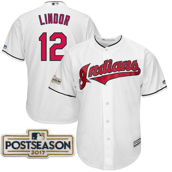 Francisco Lindor #12 Cleveland Indians 2017 Postseason White Cool Base Jersey Francisco Lindor #12 Cleveland Indians 2017 Postseason White Cool Base Jersey