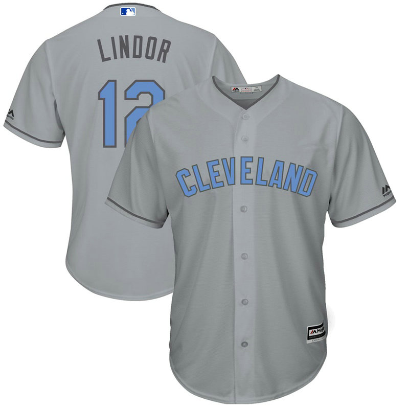 Cleveland Indians #12 Francisco Lindor Grey Cool Base Jersey 2017 Father's Day