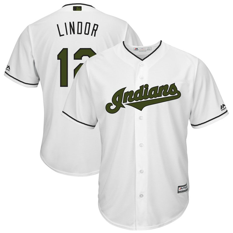 Cleveland Indians #12 Francisco Lindor White Cool Base Jersey 2017 Memorial Day