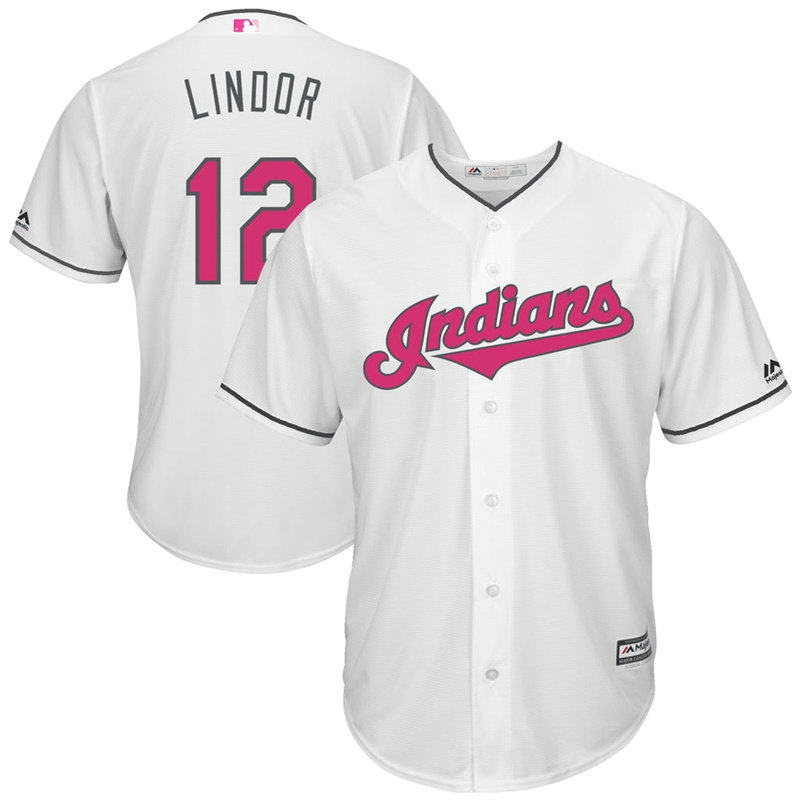 Cleveland Indians #12 Francisco Lindor White Cool Base Jersey 2017 Mother's Day