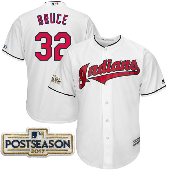Jay Bruce #32 Cleveland Indians 2017 Postseason White Cool Base Jersey