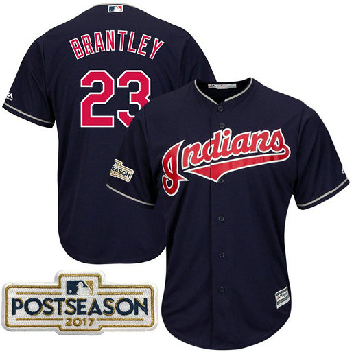 Michael Brantley #23 Cleveland Indians 2017 Postseason Navy Cool Base Jersey