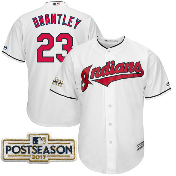 Michael Brantley #23 Cleveland Indians 2017 Postseason White Cool Base Jersey