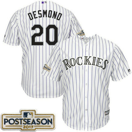 Ian Desmond #20 Colorado Rockies 2017 Postseason White Cool Base Jersey