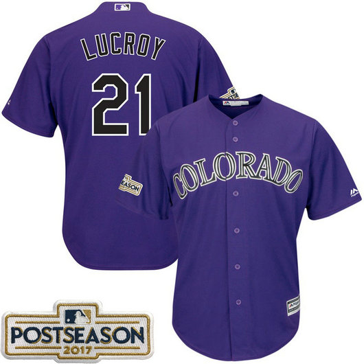 Jonathan Lucroy #21 Colorado Rockies 2017 Postseason Purple Cool Base Jersey Jonathan Lucroy #21 Colorado Rockies 2017 Postseason Purple Cool Base Jersey