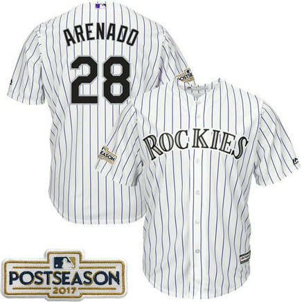 Nolan Arenado #28 Colorado Rockies 2017 Postseason White Cool Base Jersey Nolan Arenado #28 Colorado Rockies 2017 Postseason White Cool Base Jersey