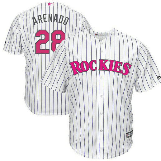Colorado Rockies #28 Nolan Arenado White Cool Base Jersey 2017 Mother's Day