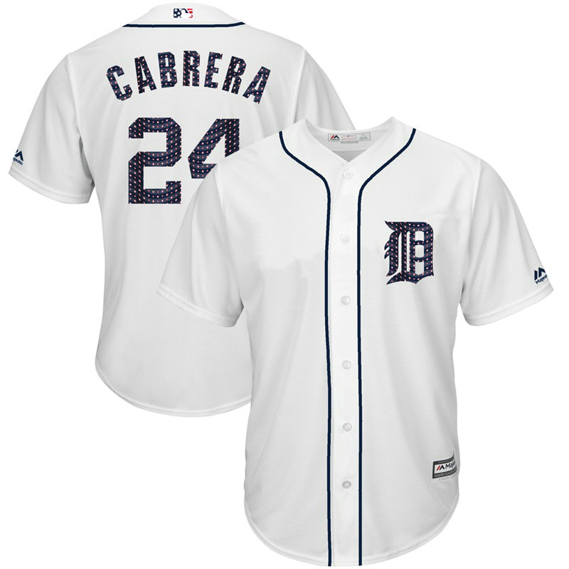 Detroit Tigers Independence Day #24 Miguel Cabrera 2017 Stars & Stripes White Cool Base Jersey