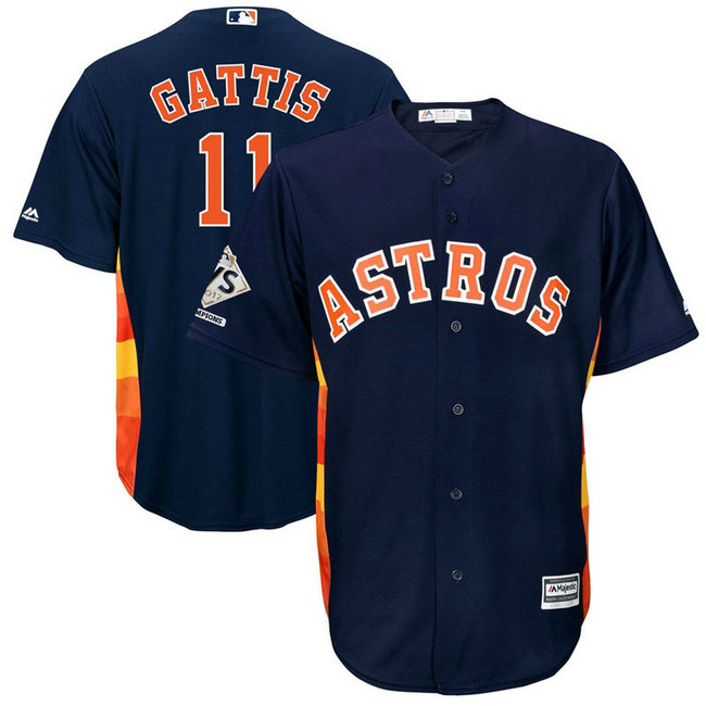 Houston Astros Evan Gattis #11 Navy 2017 World Series Champions Patch Cool Base Jersey