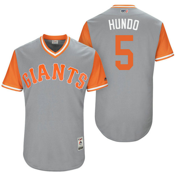 San Francisco Giants Nick Hundley #5 Hundo Grey Nickname 2017 Little League Players Weekend Jersey San Francisco Giants Nick Hundley #5 Hundo Grey Nickname 2017 Little League Players Weekend Jersey