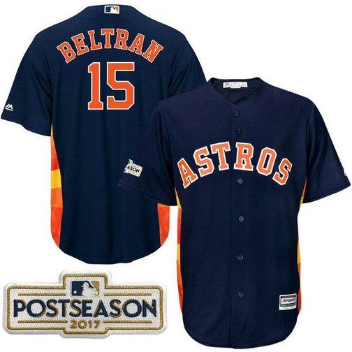 Carlos Beltran #15 Houston Astros 2017 Postseason Navy Cool Base Jersey