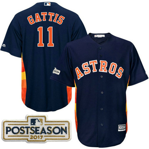 Evan Gattis #11 Houston Astros 2017 Postseason Navy Cool Base Jersey