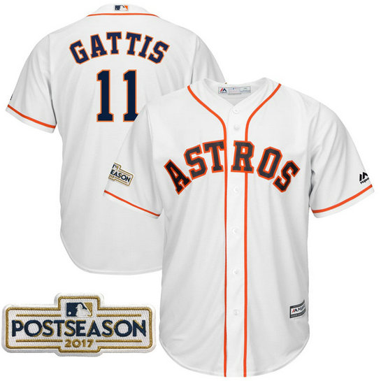 Evan Gattis #11 Houston Astros 2017 Postseason White Cool Base Jersey