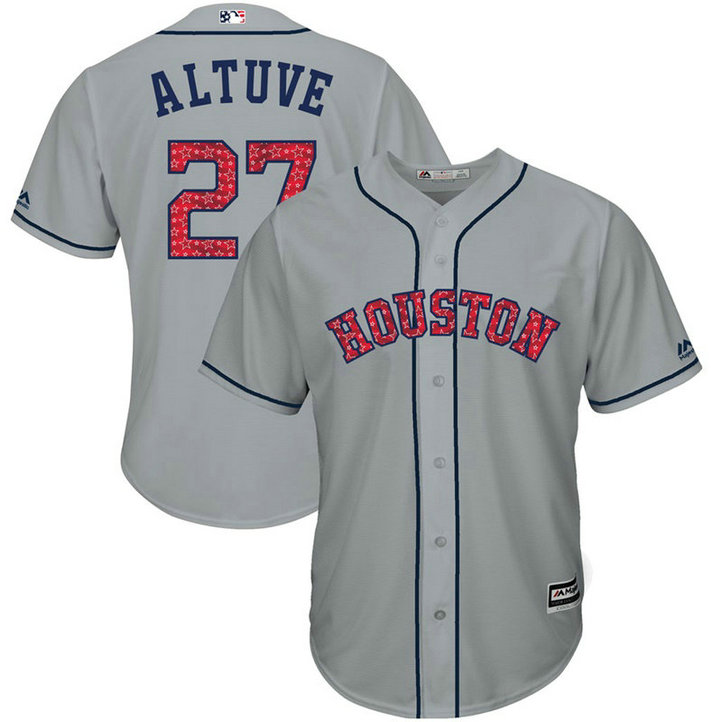 Houston Astros Independence Day #27 Jose Altuve 2017 Stars & Stripes Grey Cool Base Jersey