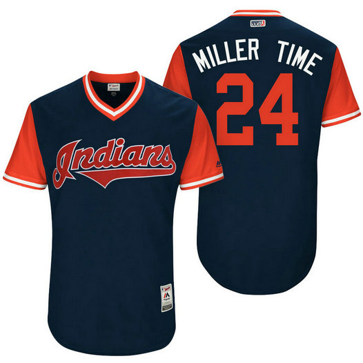Cleveland Indians Andrew Miller #24 Miller Time Navy Nickname 2017 Little League Players Weekend Jersey