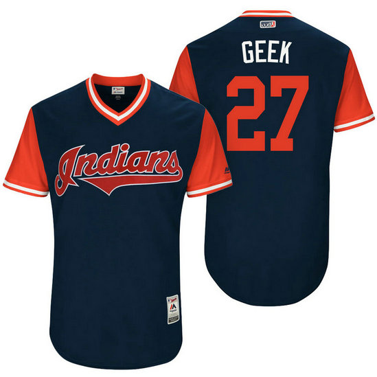 Cleveland Indians Bryan Shaw #27 Geek Navy Nickname 2017 Little League Players Weekend Jersey