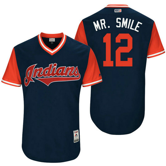 Cleveland Indians Francisco Lindor #12 Mr. Smile Navy Nickname 2017 Little League Players Weekend Jersey Cleveland Indians Francisco Lindor #12 Mr. Smile Navy Nickname 2017 Little League Players Weekend Jersey