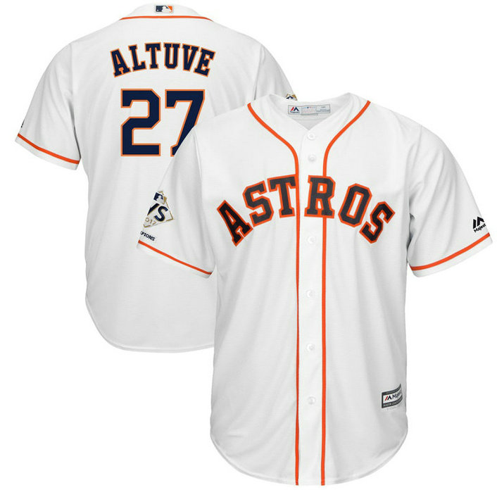Houston Astros Jose Altuve #27 White 2017 World Series Champions Patch Cool Base Jersey Houston Astros Jose Altuve #27 White 2017 World Series Champions Patch Cool Base Jersey