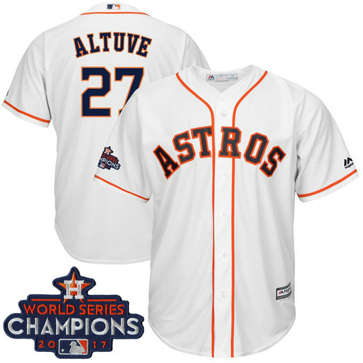 Houston Astros Jose Altuve #27 White 2017 World Series Champions Team Logo Patch Cool Base Jersey Houston Astros Jose Altuve #27 White 2017 World Series Champions Team Logo Patch Cool Base Jersey