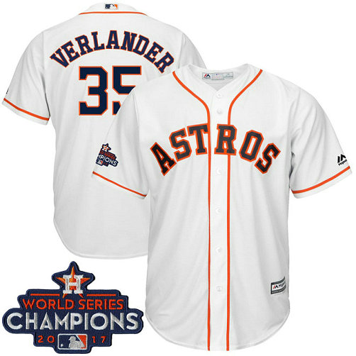 Houston Astros Justin Verlander #35 White 2017 World Series Champions Team Logo Patch Cool Base Jersey Houston Astros Justin Verlander #35 White 2017 World Series Champions Team Logo Patch Cool Base Jersey