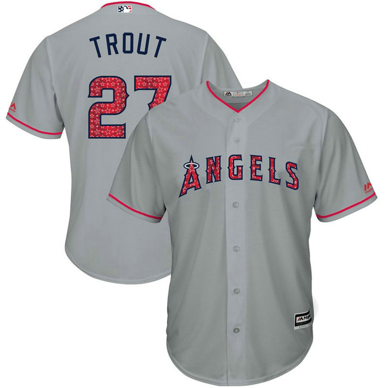 Los Angeles Angels Independence Day #27 Mike Trout 2017 Stars & Stripes Grey Cool Base Jersey