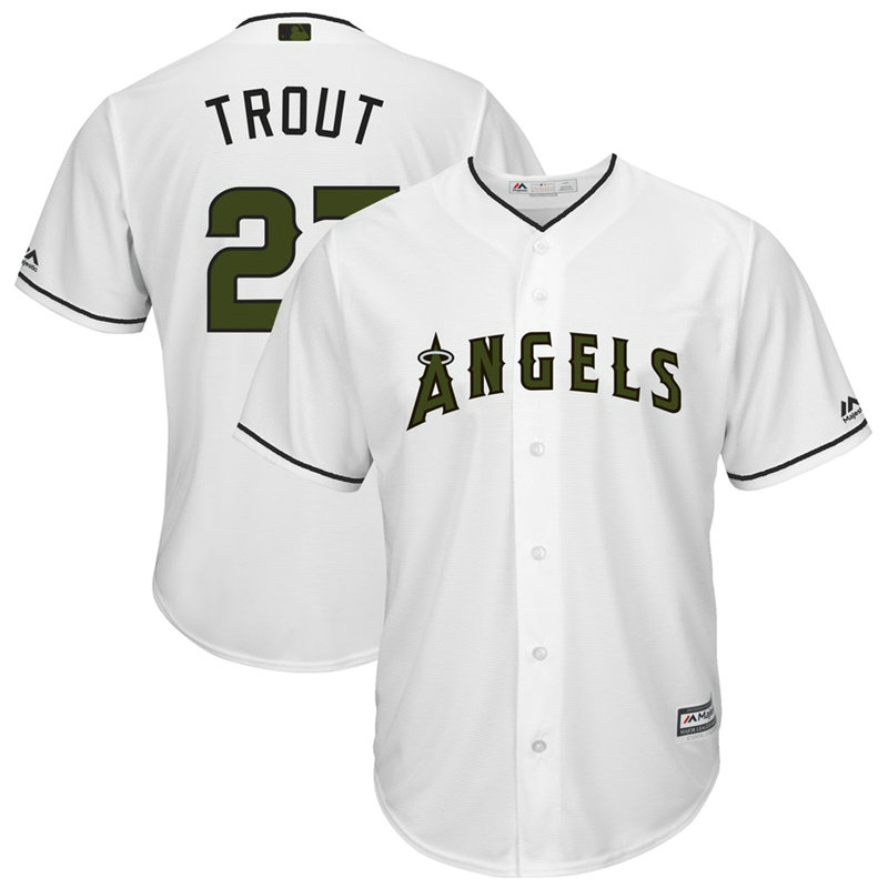 Los Angeles Angels #27 Mike Trout White Cool Base Jersey 2017 Memorial Day