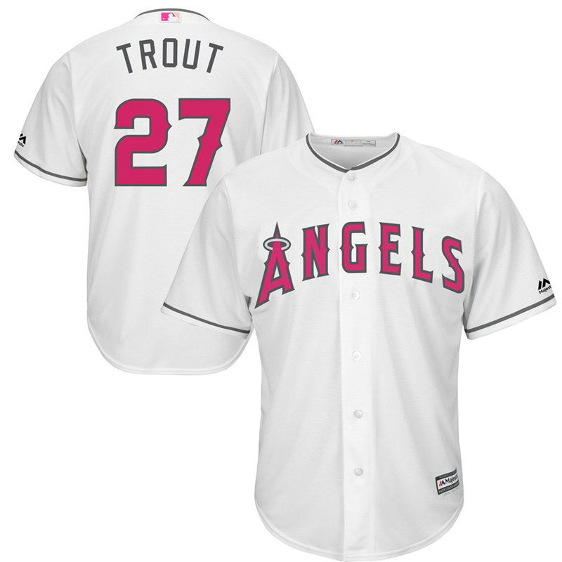 Los Angeles Angels #27 Mike Trout White Cool Base Jersey 2017 Mother's Day