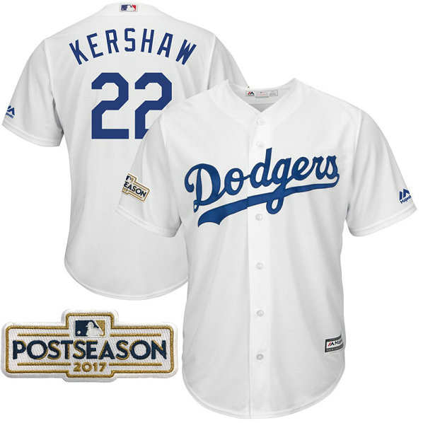 Clayton Kershaw #22 Los Angeles Dodgers 2017 Postseason White Cool Base Jersey Clayton Kershaw #22 Los Angeles Dodgers 2017 Postseason White Cool Base Jersey