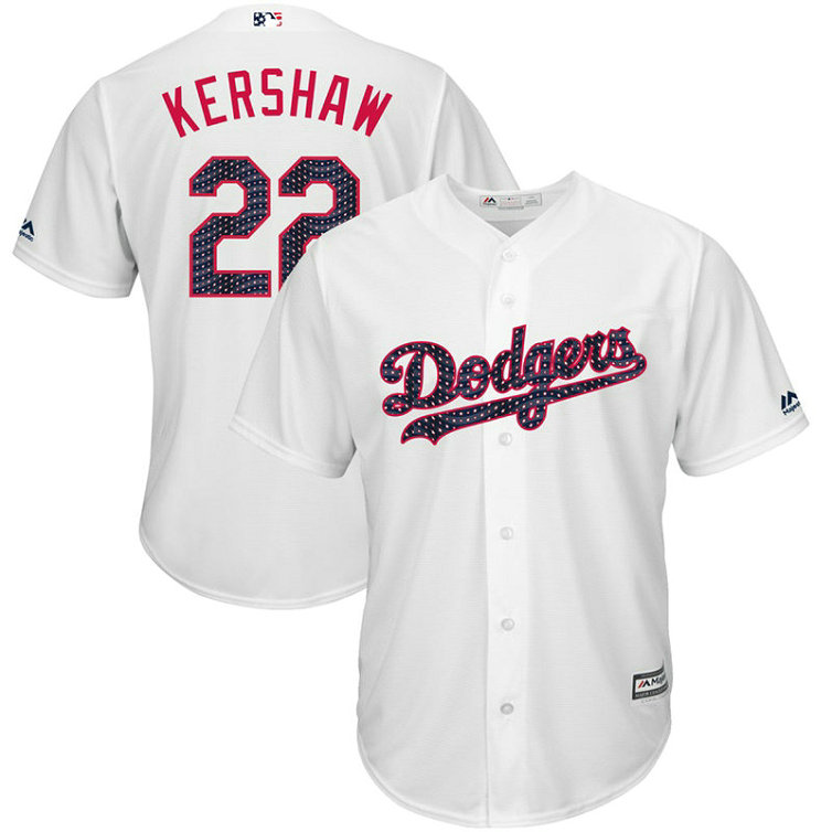 Los Angeles Dodgers Independence Day #22 Clayton Kershaw 2017 Stars & Stripes White Cool Base Jersey
