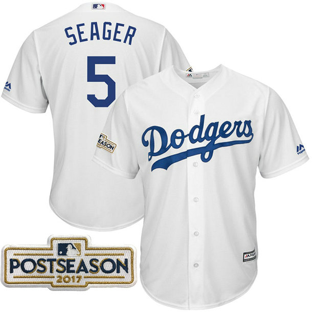 Corey Seager #5 Los Angeles Dodgers 2017 Postseason White Cool Base Jersey