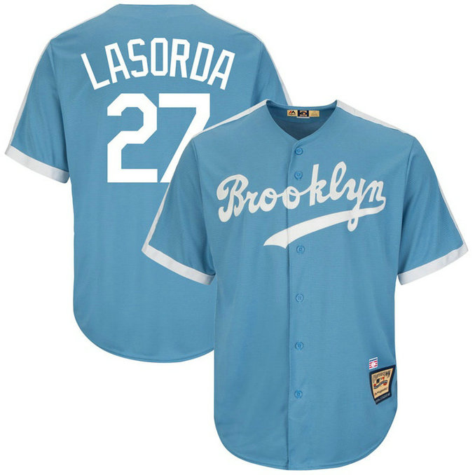 Tommy Lasorda #27 Los Angeles Dodgers Replica Cooperstown Collection Light Blue Cool Base Jersey