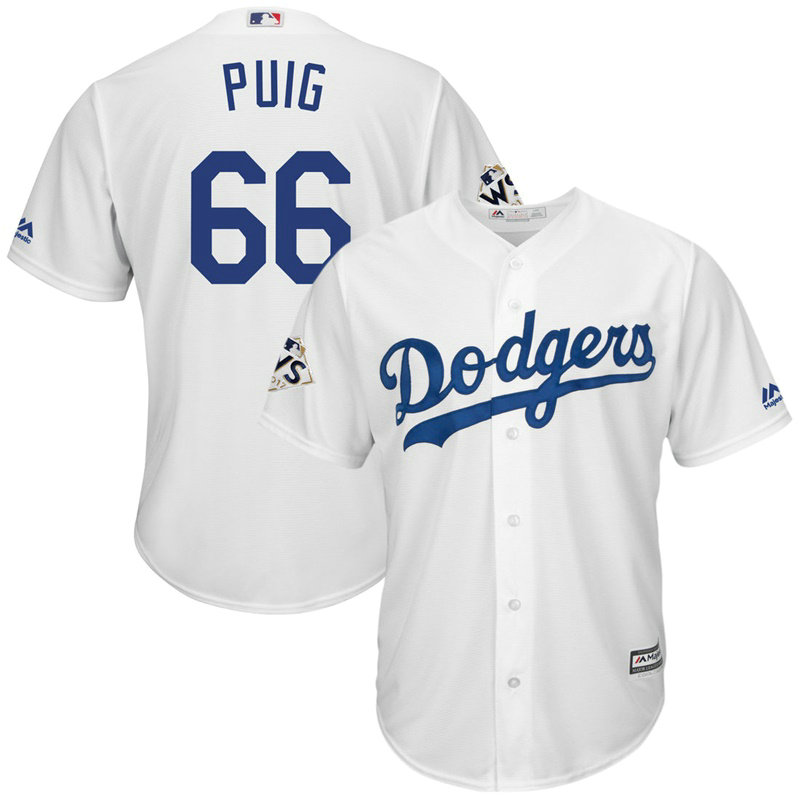 Yasiel Puig #66 Los Angeles Dodgers 2017 World Series Bound White Cool Base Jersey