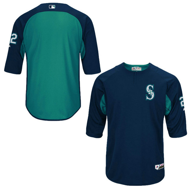 Seattle Mariners Robinson Cano On-Field 3/4-Sleeve Player Batting Practice Jersey - Navy