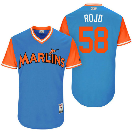Miami Marlins Dan Straily #58 Rojo Blue Nickname 2017 Little League Players Weekend Jersey Miami Marlins Dan Straily #58 Rojo Blue Nickname 2017 Little League Players Weekend Jersey