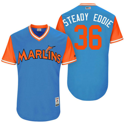 Miami Marlins Edinson Volquez #36 Steady Eddie Blue Nickname 2017 Little League Players Weekend Jersey Miami Marlins Edinson Volquez #36 Steady Eddie Blue Nickname 2017 Little League Players Weekend Jersey