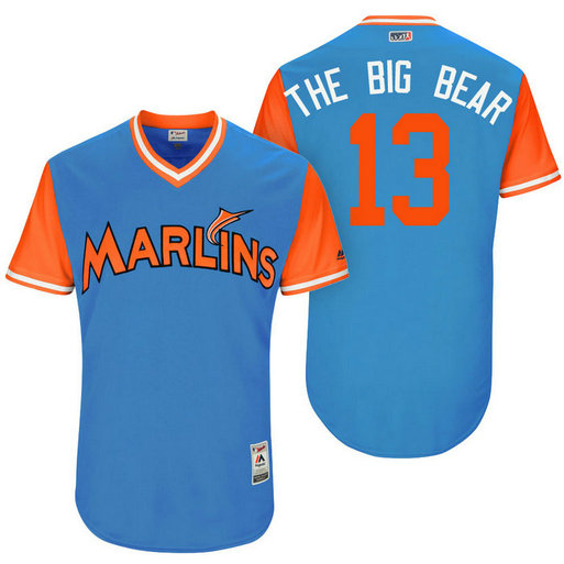 Miami Marlins Marcell Ozuna #13 The Big Bear Blue Nickname 2017 Little League Players Weekend Jersey
