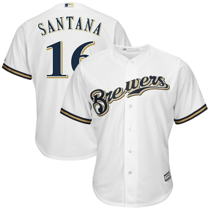 Domingo Santana #16 Milwaukee Brewers Replica Home White Cool Base Jersey Domingo Santana #16 Milwaukee Brewers Replica Home White Cool Base Jersey