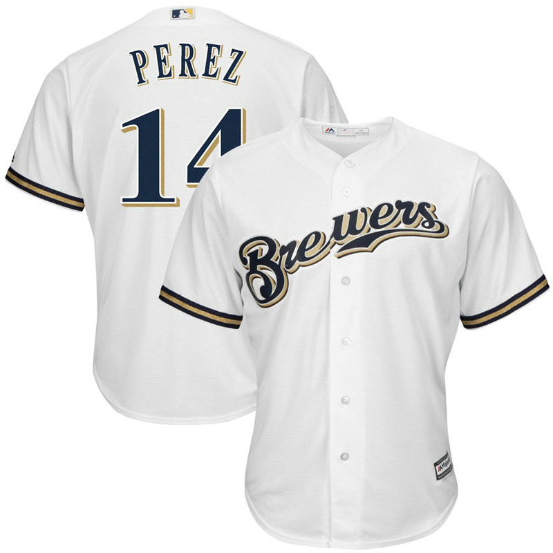 Hernan Perez #14 Milwaukee Brewers Replica Home White Cool Base Jersey Hernan Perez #14 Milwaukee Brewers Replica Home White Cool Base Jersey