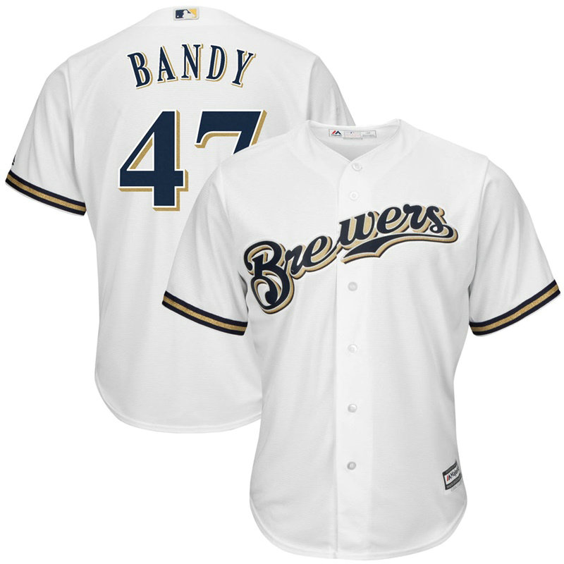 Jett Bandy #47 Milwaukee Brewers Replica Home White Cool Base Jersey Jett Bandy #47 Milwaukee Brewers Replica Home White Cool Base Jersey