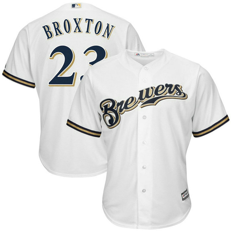 Keon Broxton #23 Milwaukee Brewers Replica Home White Cool Base Jersey