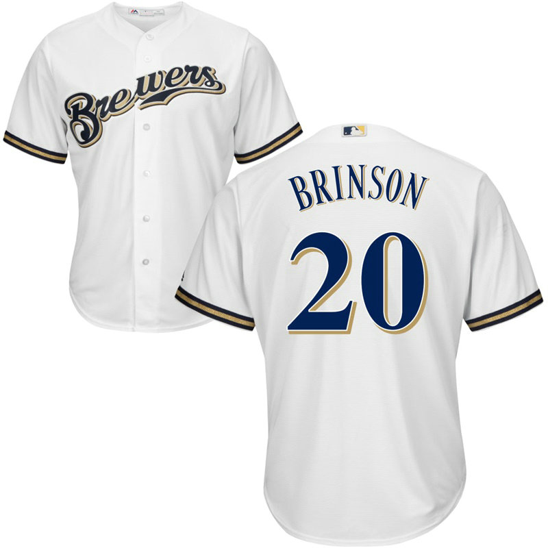 Lewis Brinson #20 Milwaukee Brewers Home White Cool Base Jersey