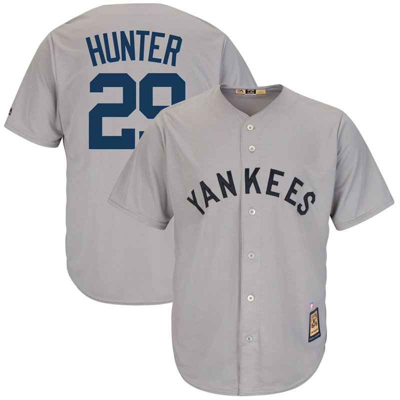 Catfish Hunter #29 New York Yankees Replica Cooperstown Collection Grey Cool Base Jersey
