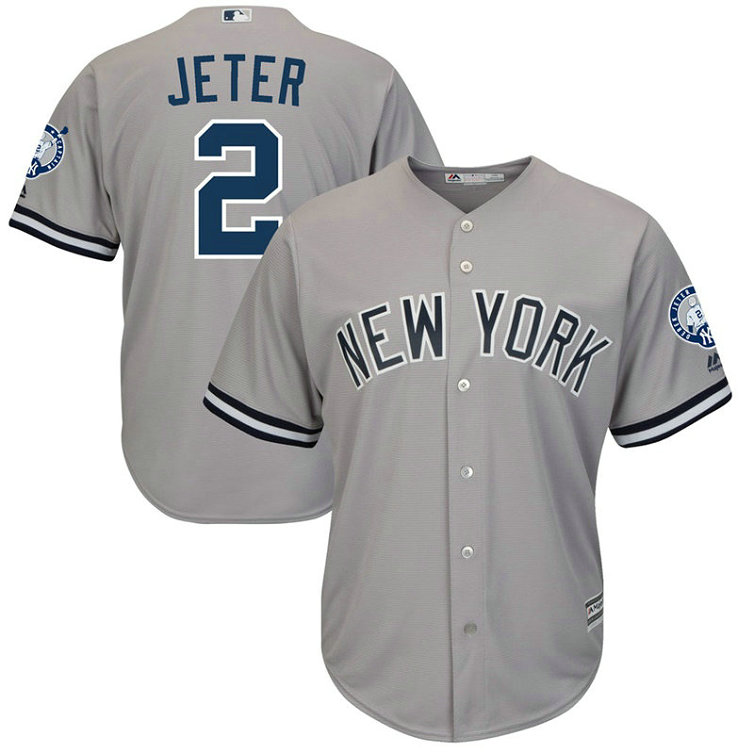 New York Yankees #2 Derek Jeter Retirement Patch Road Grey Cool Base Jersey New York Yankees #2 Derek Jeter Retirement Patch Road Grey Cool Base Jersey